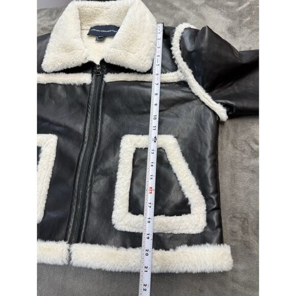 French Connection Faux Shearling Aviator Jacket Black White XL US 12 - Picture 7 of 10